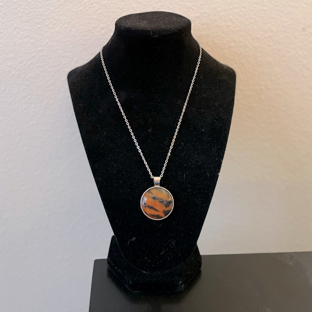 Handmade Tiger Print Glass Cabochon Pendant Necklace